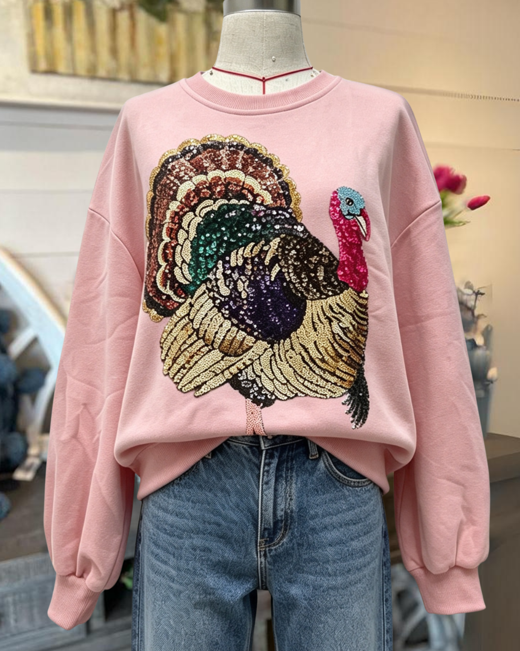 Oversized Turkey Sequined Sweatshirt