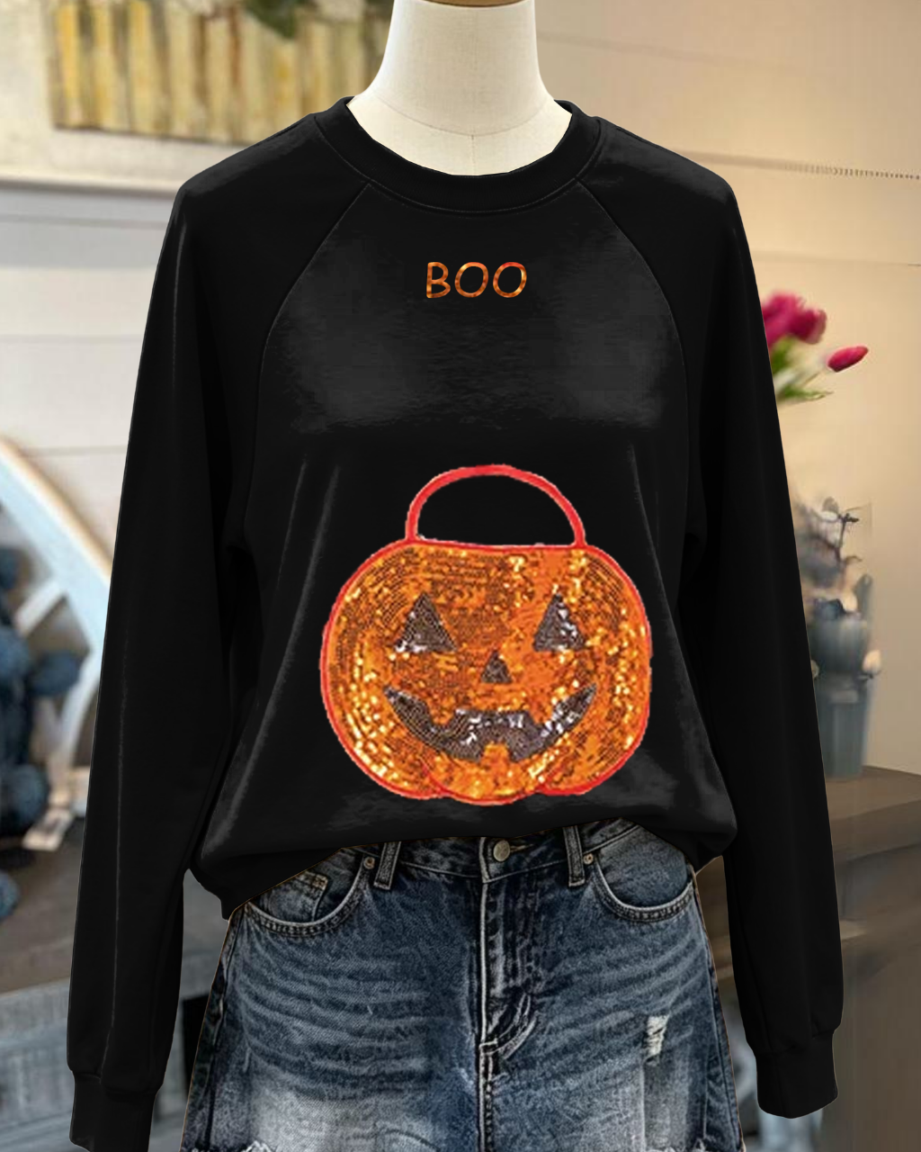 Pumpkin Tote Bag Sequin Pullover