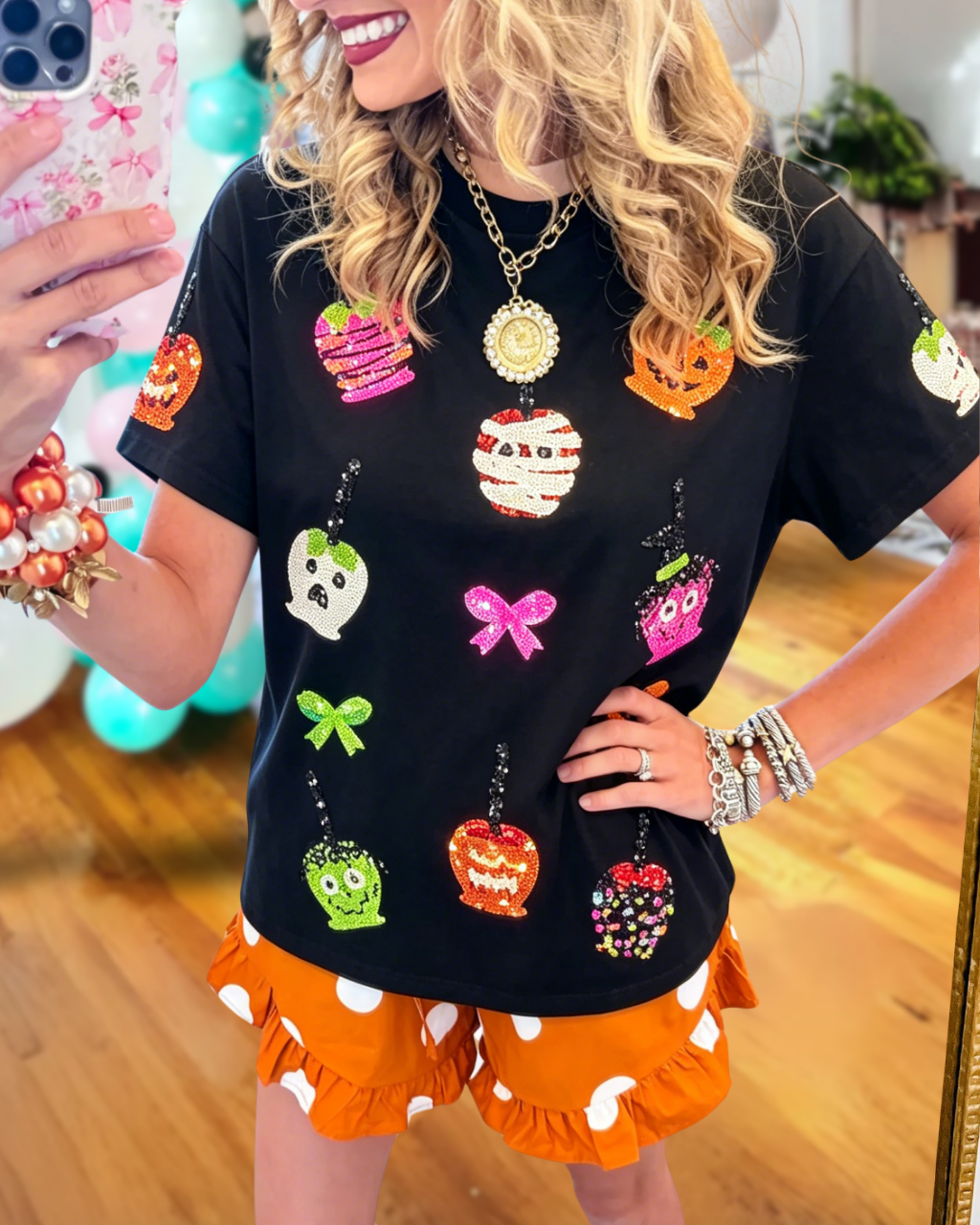 Playful Halloween Candy Sequin Tee