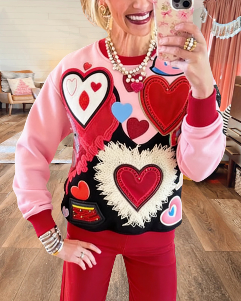 Fun Mixed Heart Pattern Sweatshirt