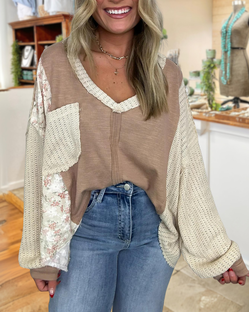 Floral Patch Ribbed Top