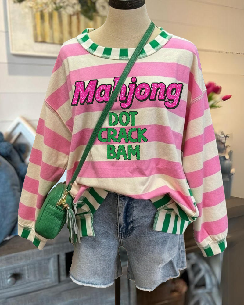 Mahjong Stripe Contrast Trim Top