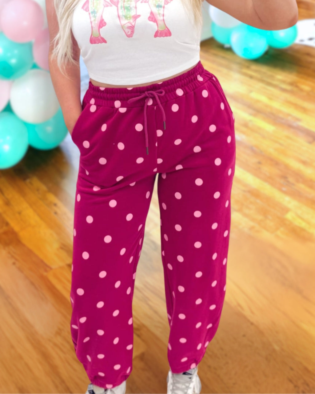 Vibrant Contrast Polka Dot Joggers