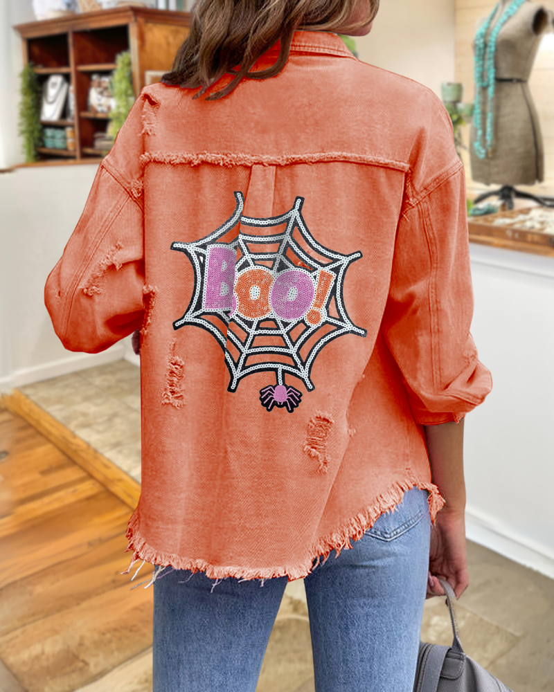 Halloween Sequin Spider Web BOO Jacket