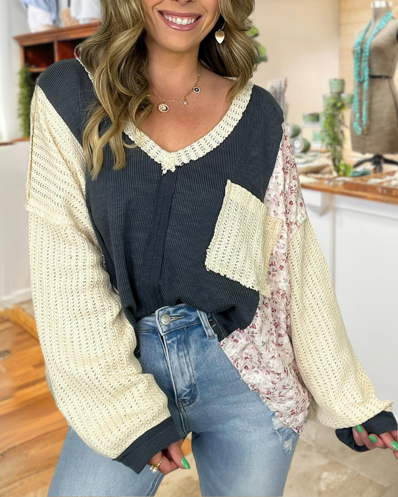 Floral Patch Ribbed Top