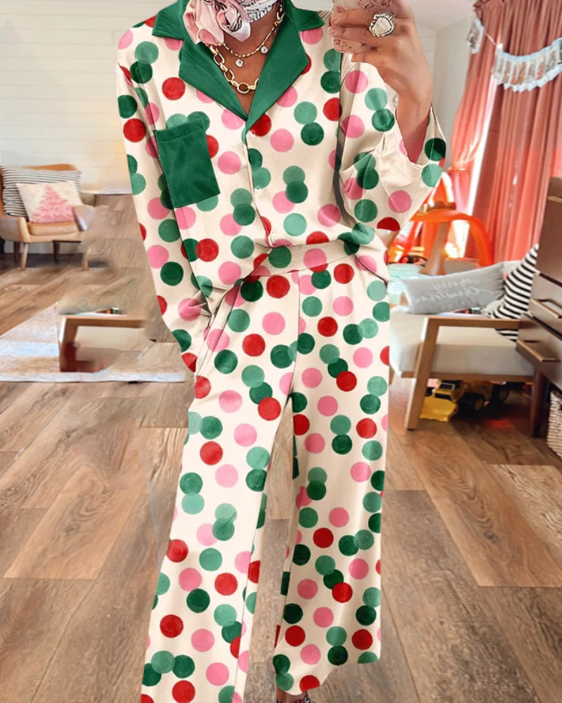 Christmas Polka Dot Satin Set