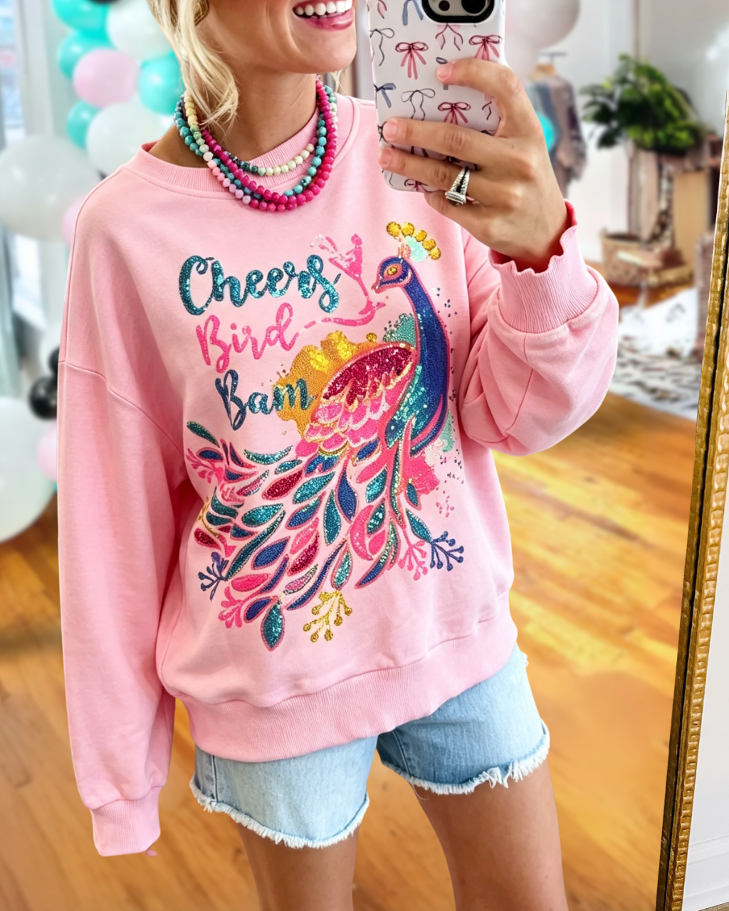 Peacock Mahjong Themed Sequined Sweatshirt