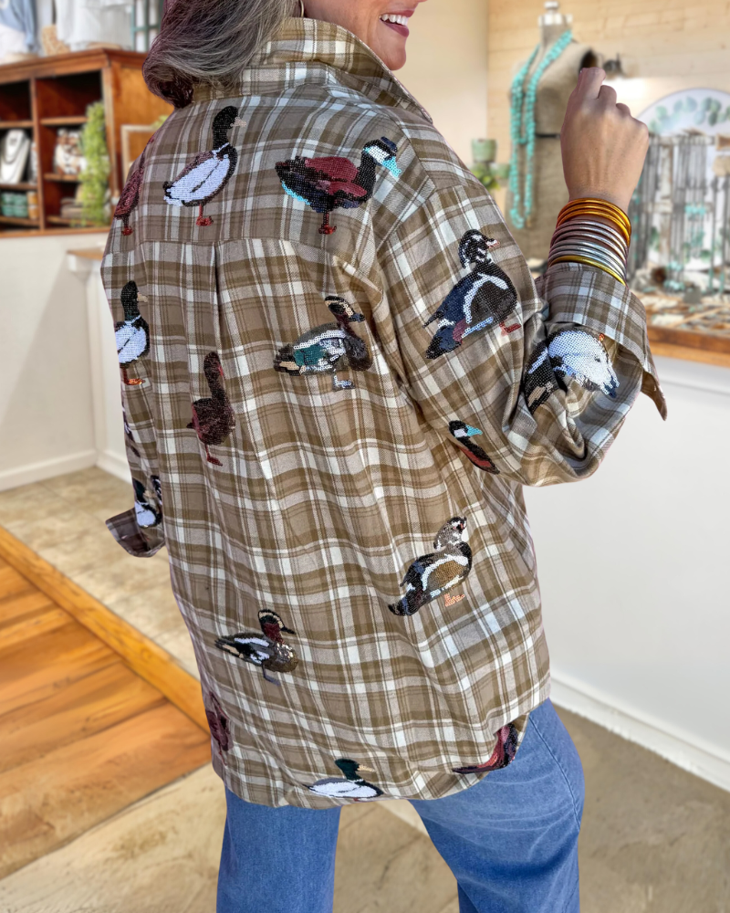 Casual Duck Sequined Plaid Shirt