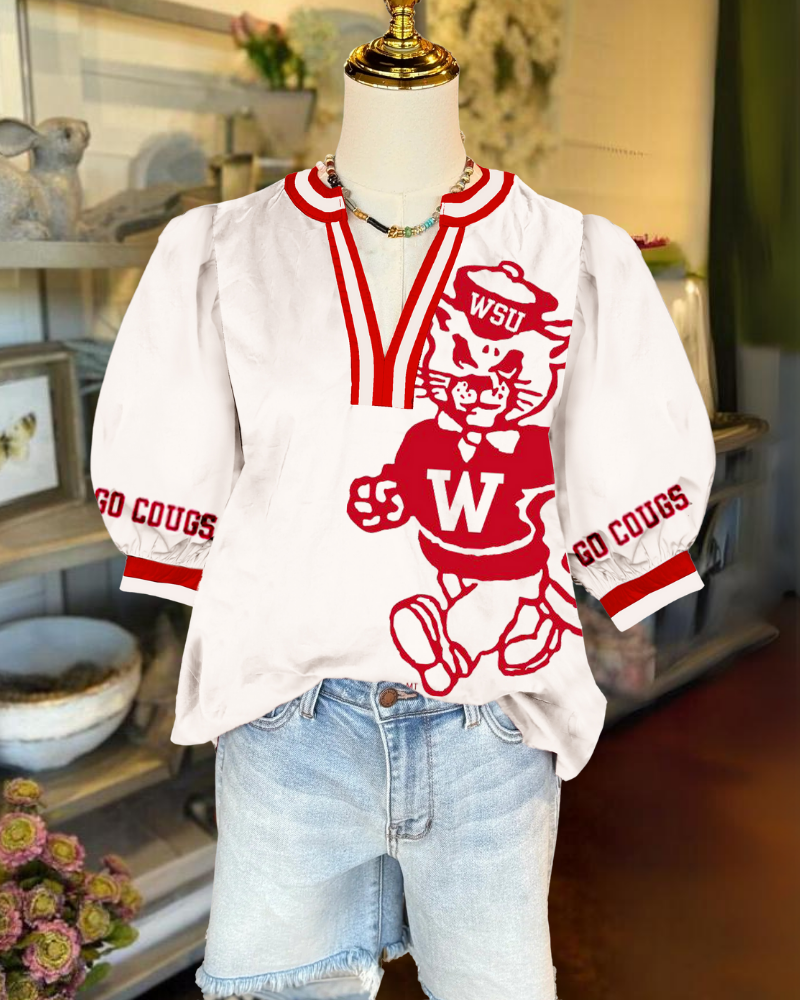 WSU Stripe Trim Satin Top