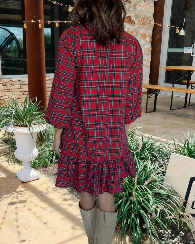 Ruffled V-Neck Half-Button Mini Dress