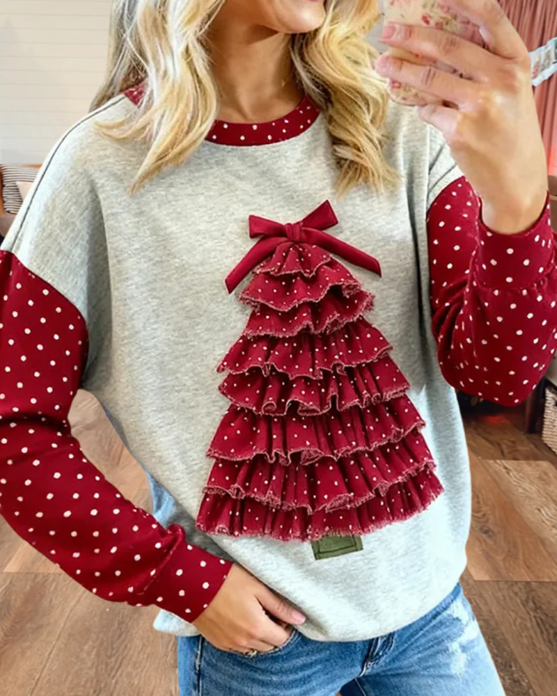 Christmas Polka Dot Tree Print Sweatshirt