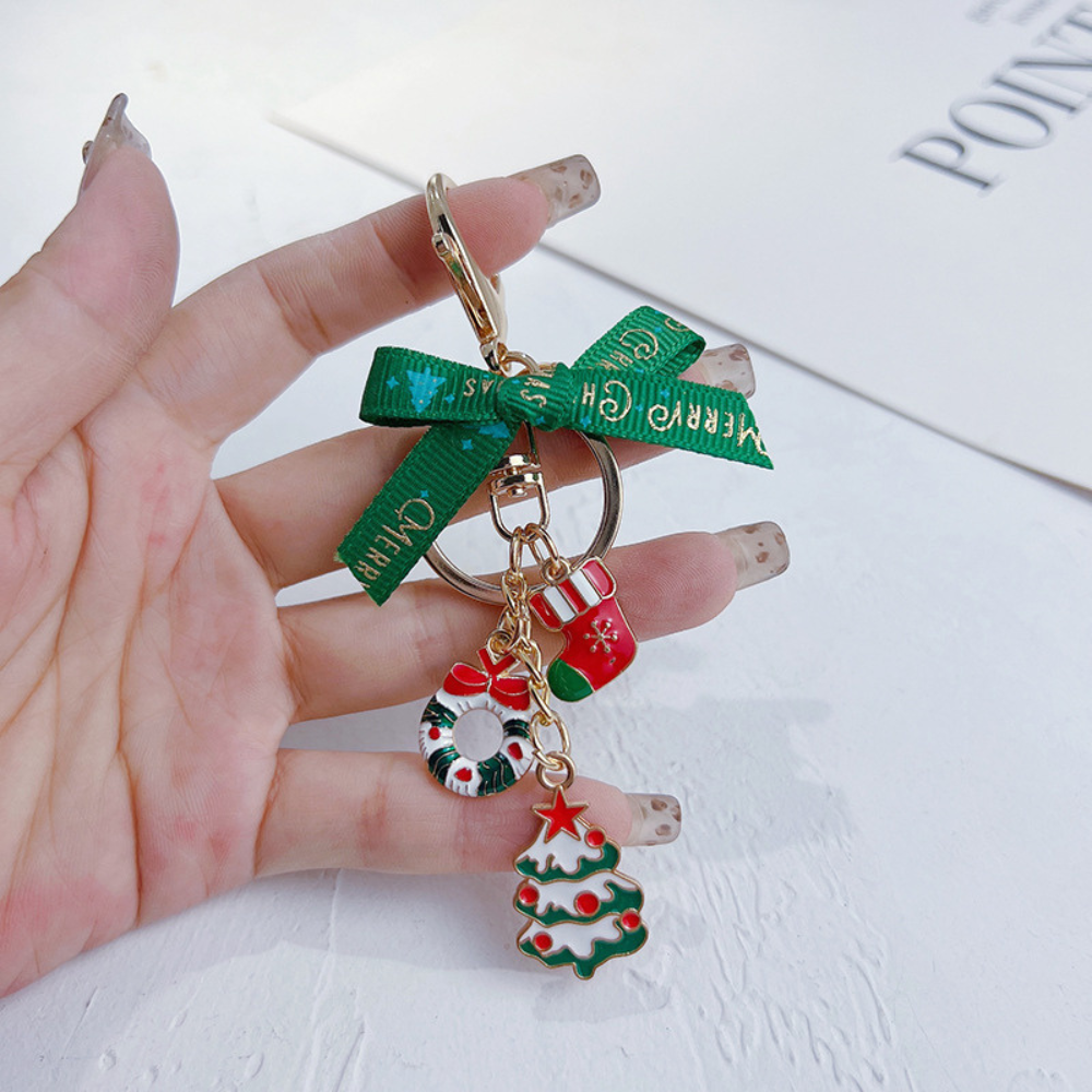 Christmas Trim Bow Pendant Keychain
