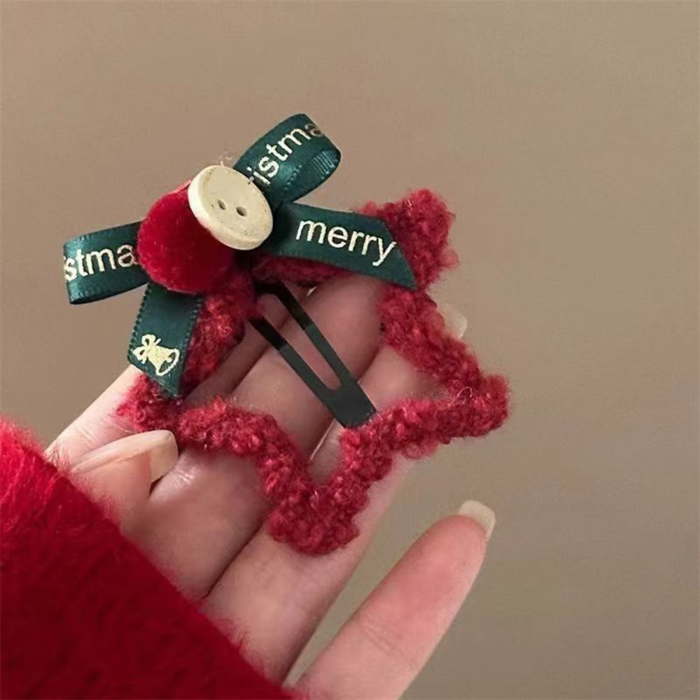Christmas Bow Star Plush Hairpin