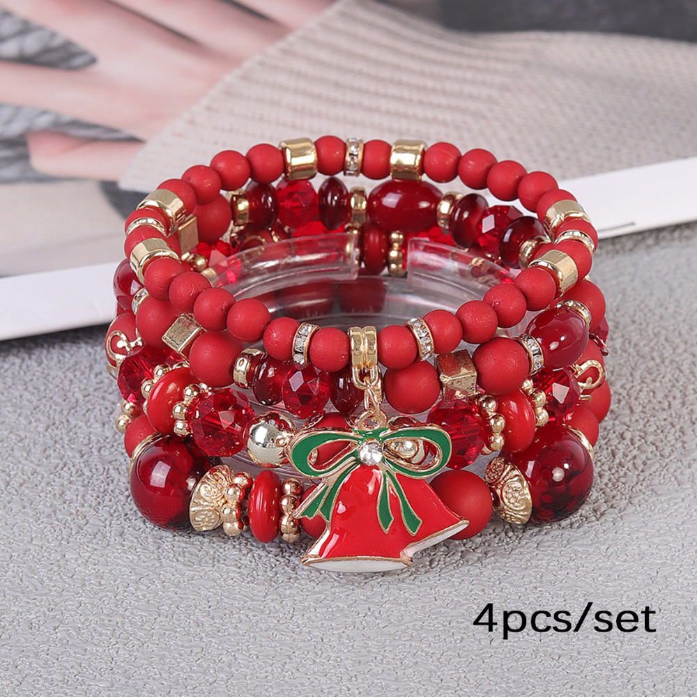 Christmas Bell Pendant Beaded Bracelet