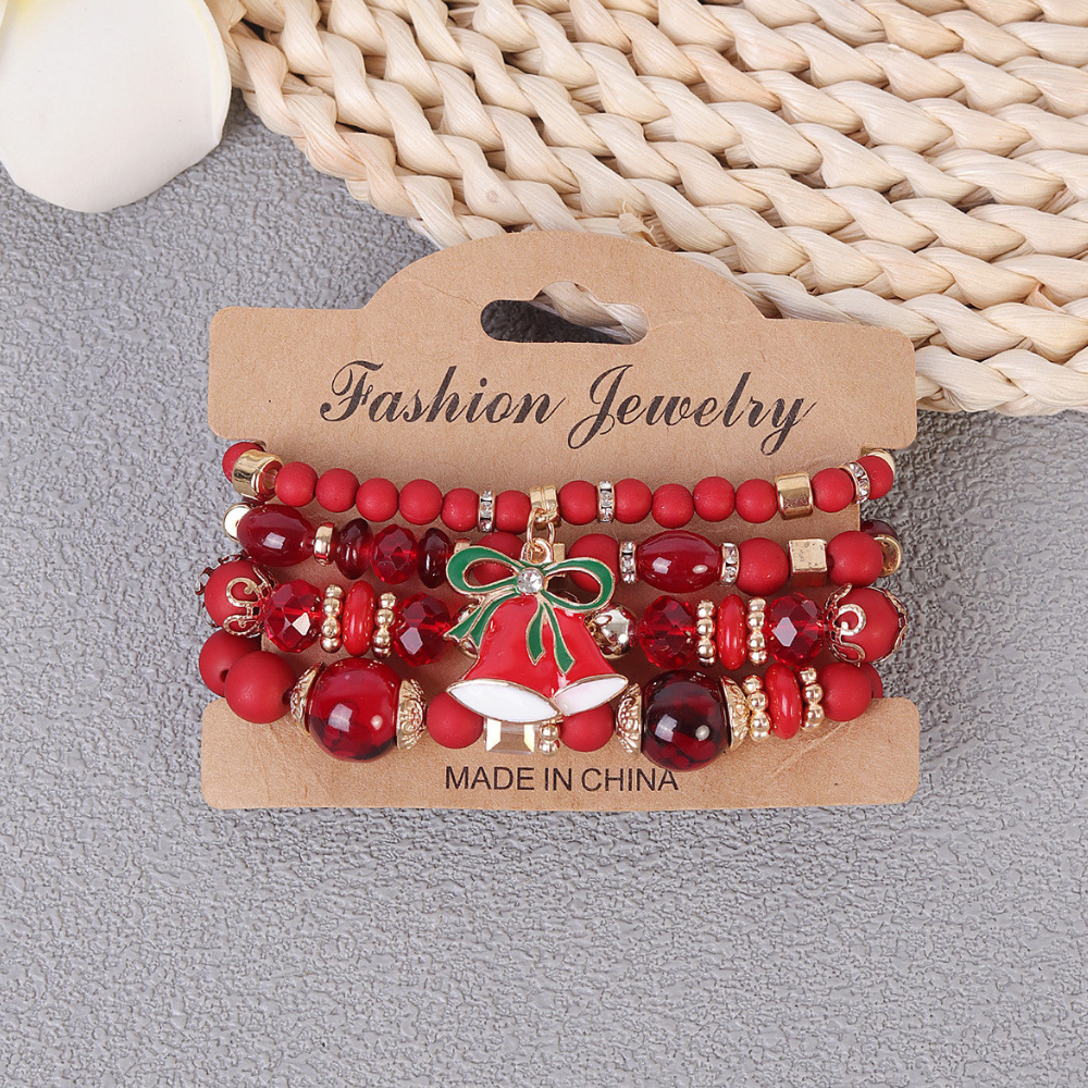 Christmas Bell Pendant Beaded Bracelet