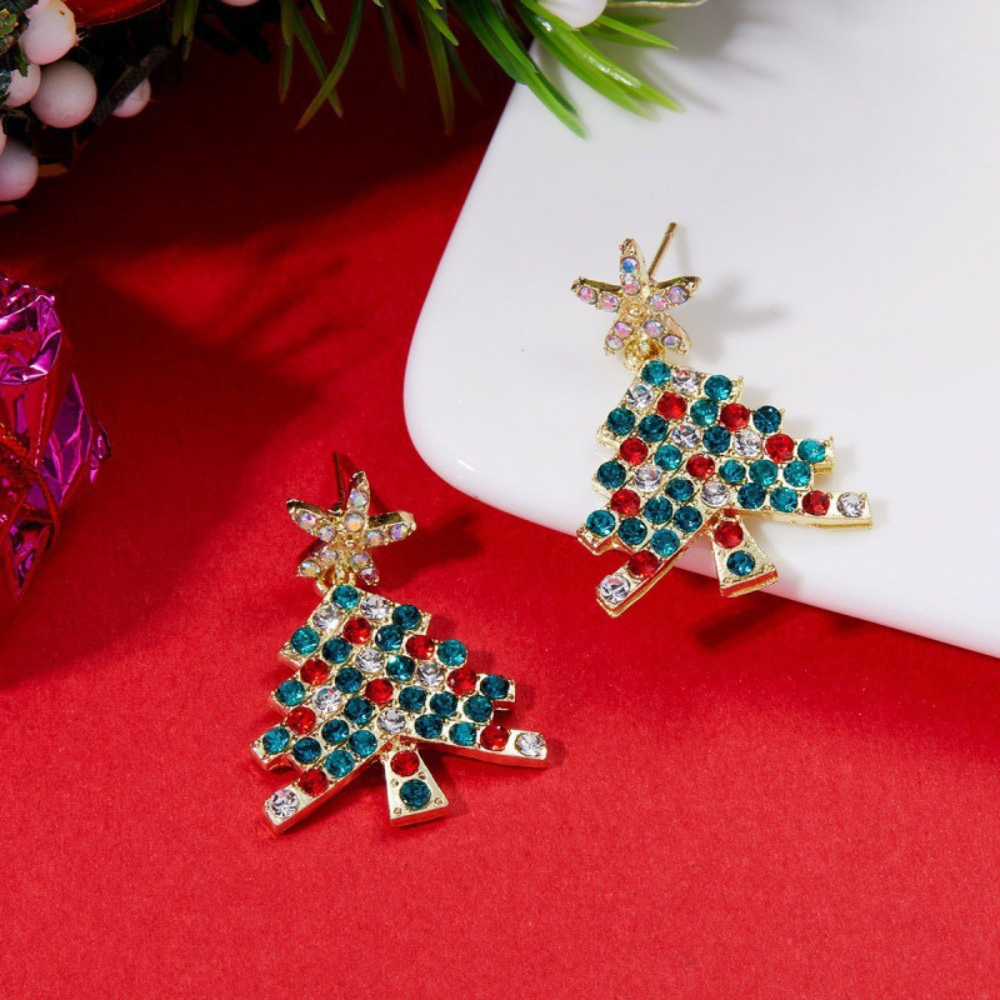Fun Christmas Tree Diamond Earrings