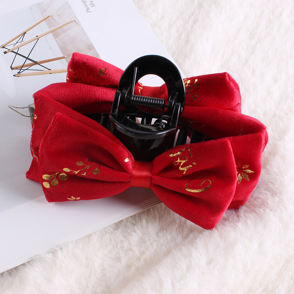 Christmas Bow Velvet Shark Hairpin