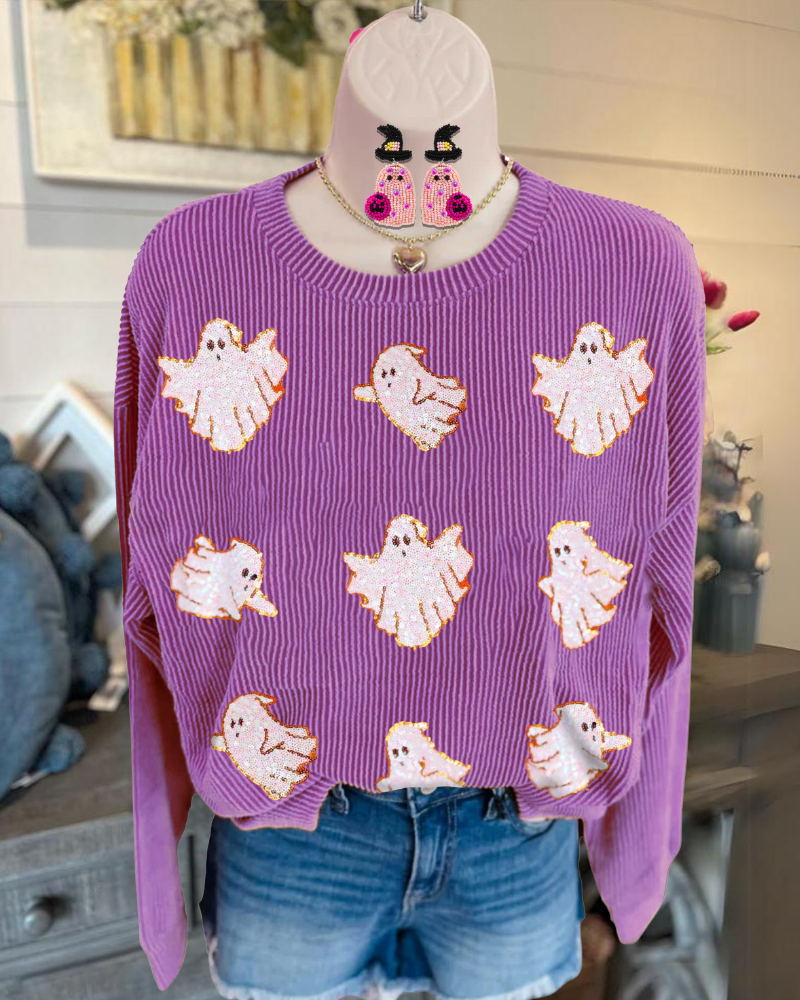 Fun Halloween Sequin Ghost Sweater