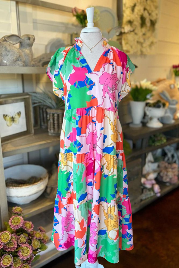 Bright Abstract Colorblock Midi Dress