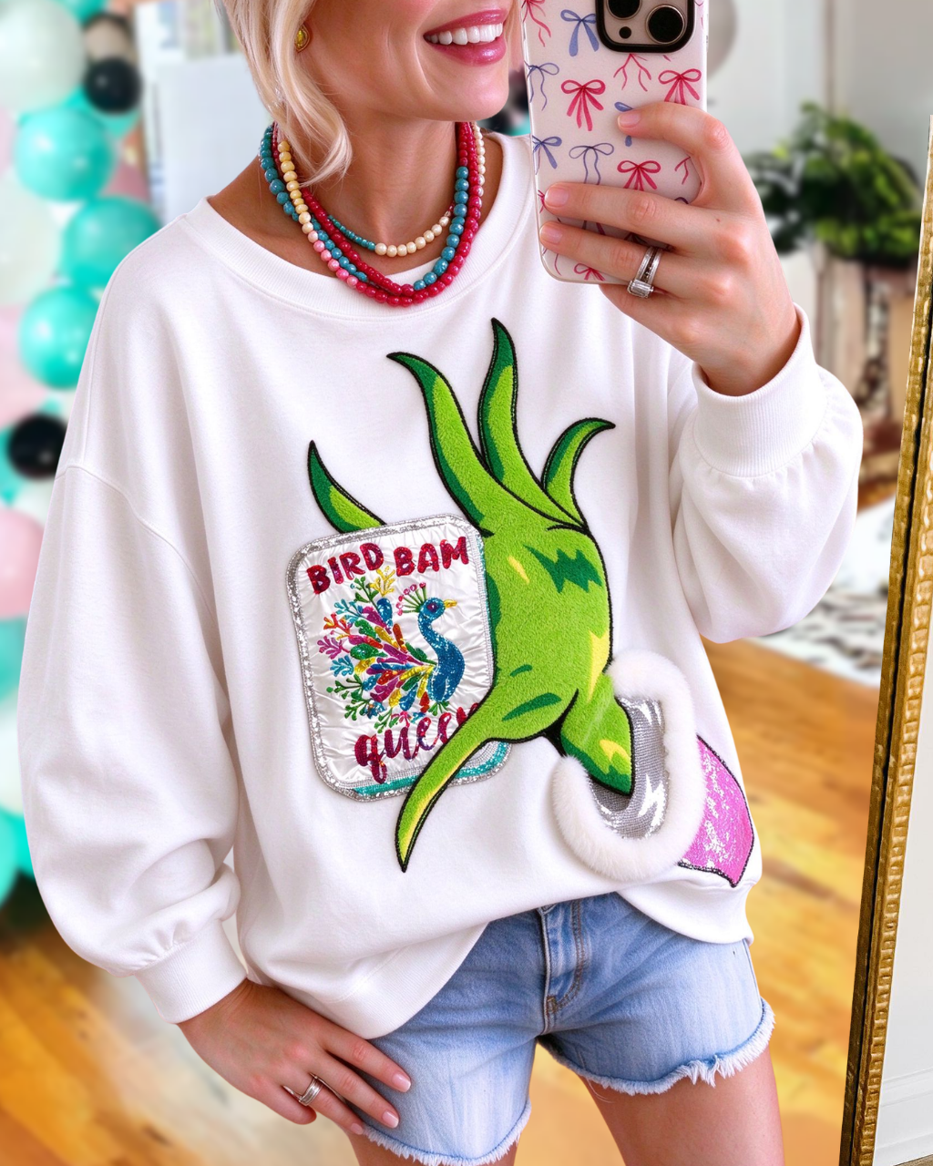 Mahjong Sequined 3D Plush Pullover