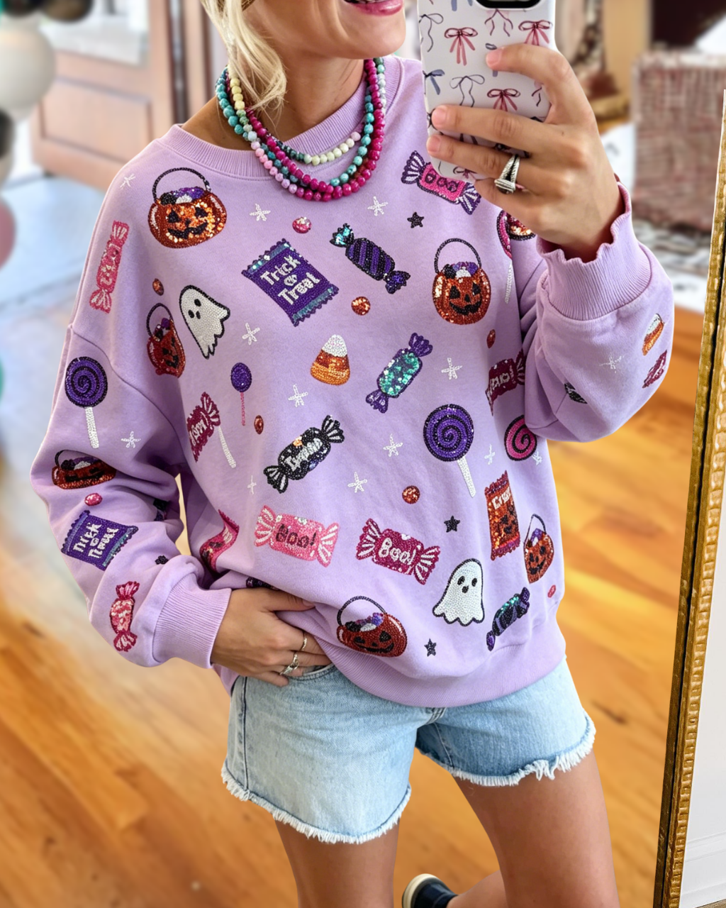 Sequin Candy Ghost Pullover