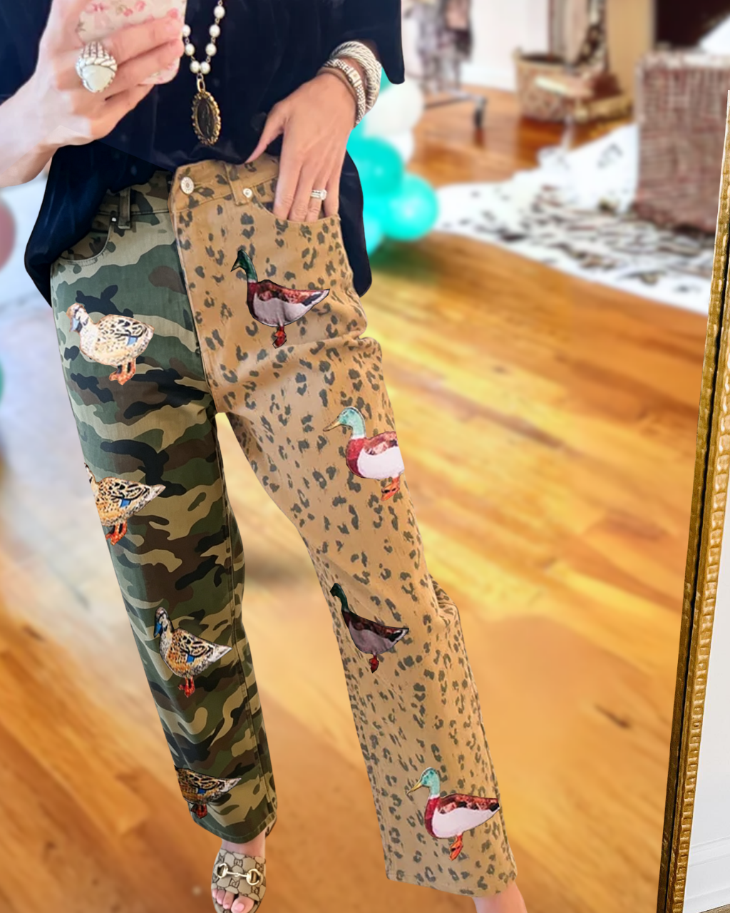 Mallard Duck Sequined Camo Leopard Pants
