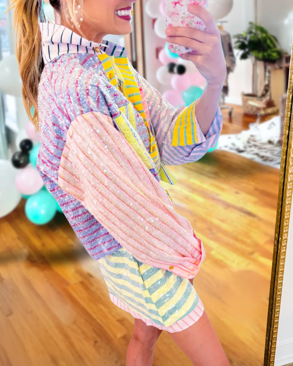 Colorful Striped Color-blocked Printed Skirt Set