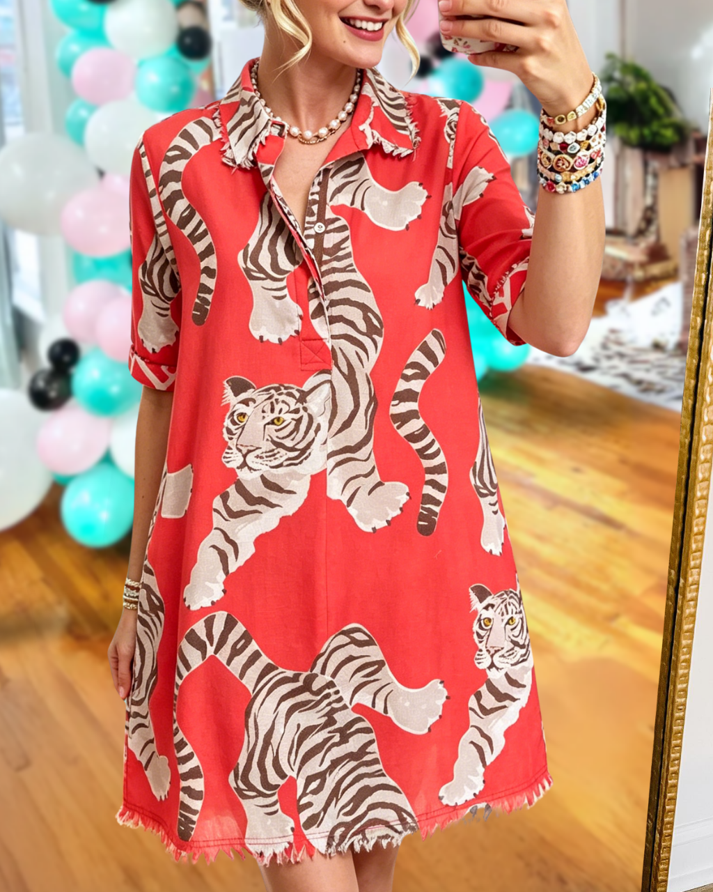 Bold Tiger Half-open Collar Dress