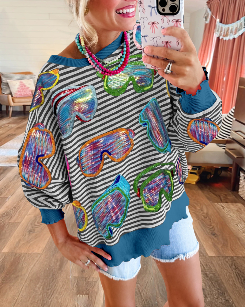 Ski Goggles Sequined Striped Pullover