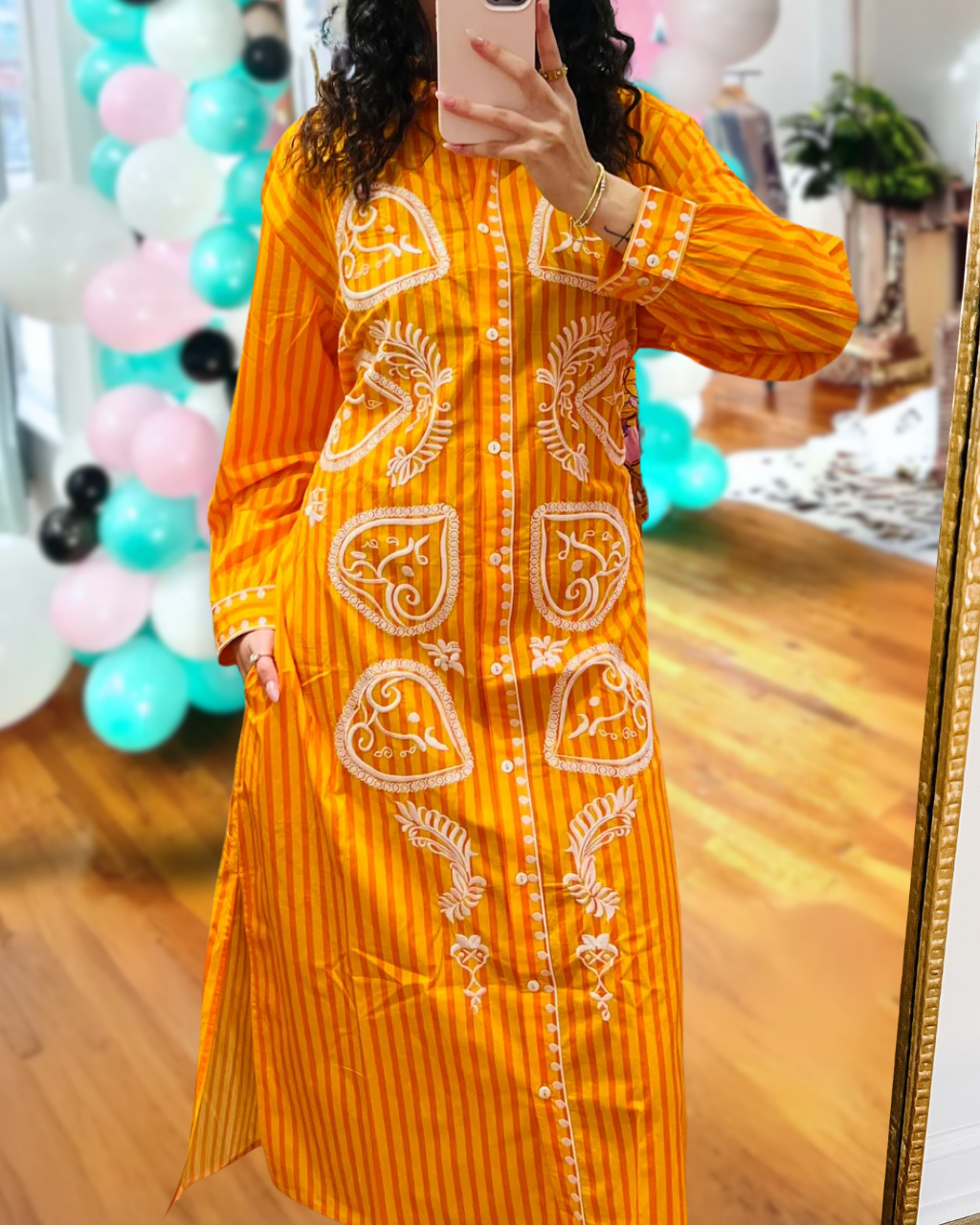 Unique Embroidered Striped Satin Maxi Dress