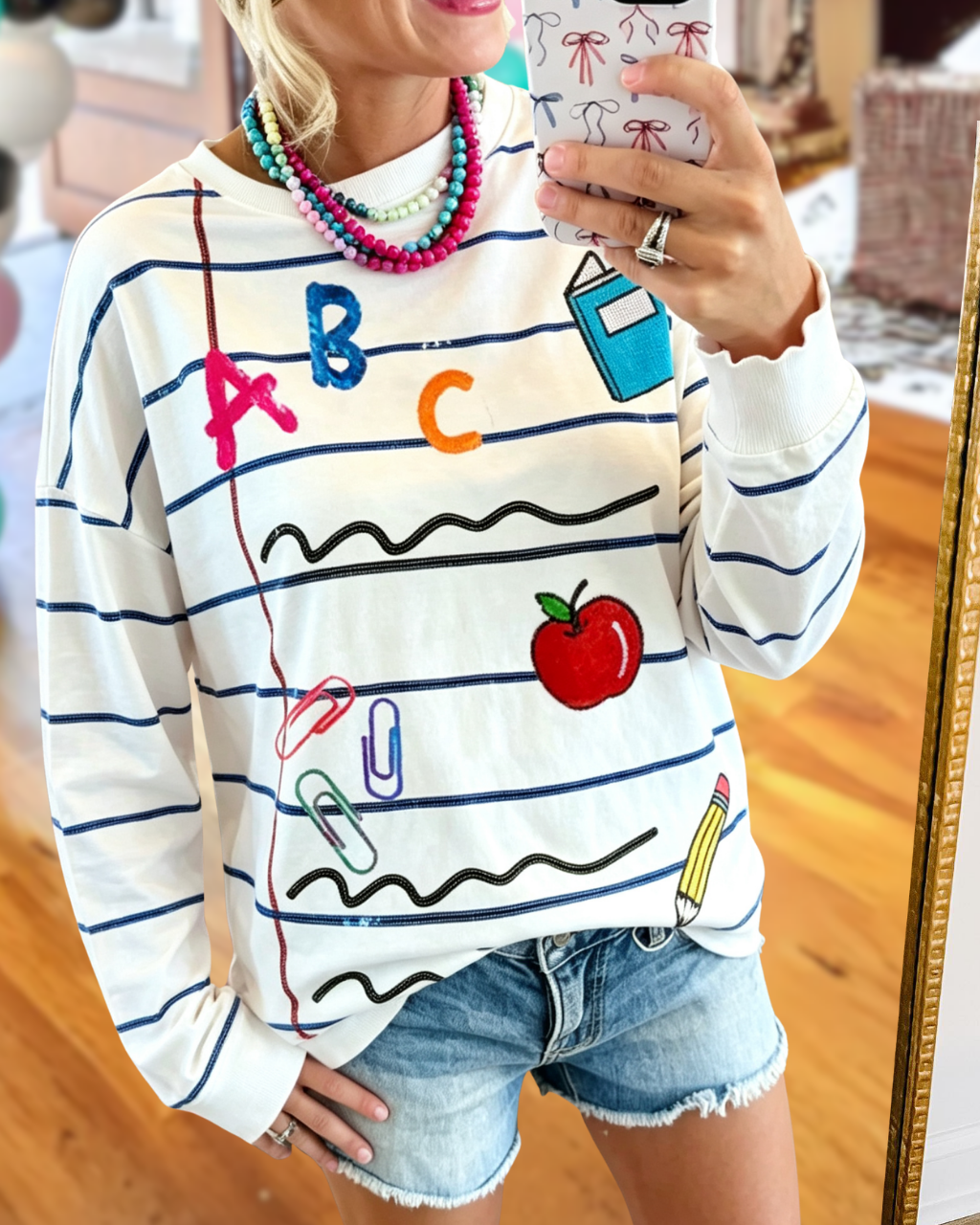 Sequin Striped School Supplies Top