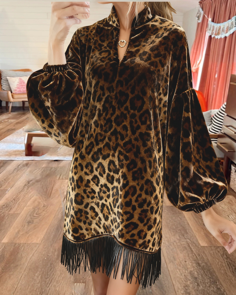 Leopard Velvet Tassel Dress