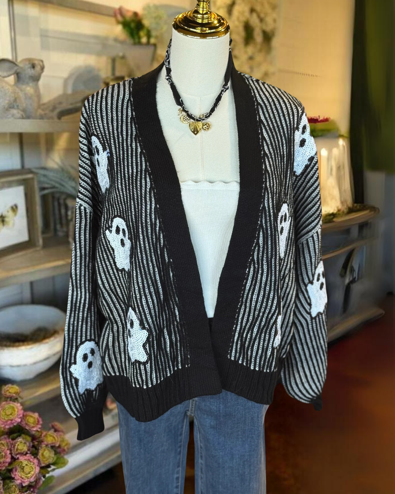 Stylish Ghost Sequin Knit Cardigan