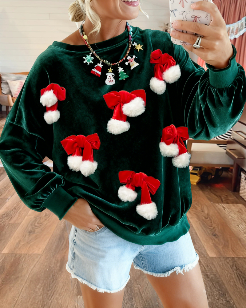Christmas 3D Bow Velvet Sweatshirt