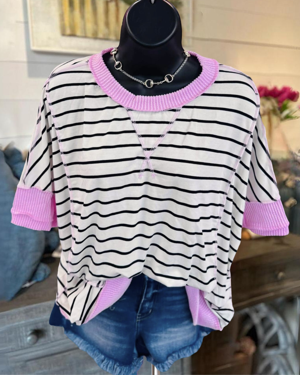 Ribbed Striped Colorblock T-shirt