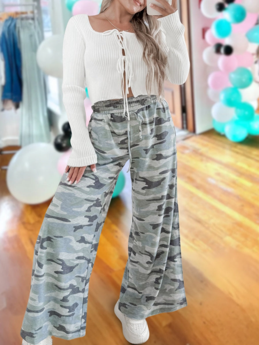 Comfortable Camouflage Wide-Leg Pants