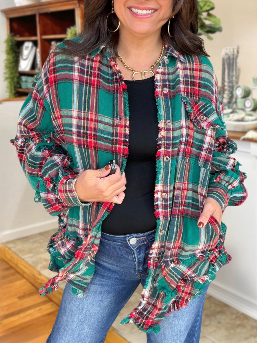 Christmas Plaid Fringed Shirt