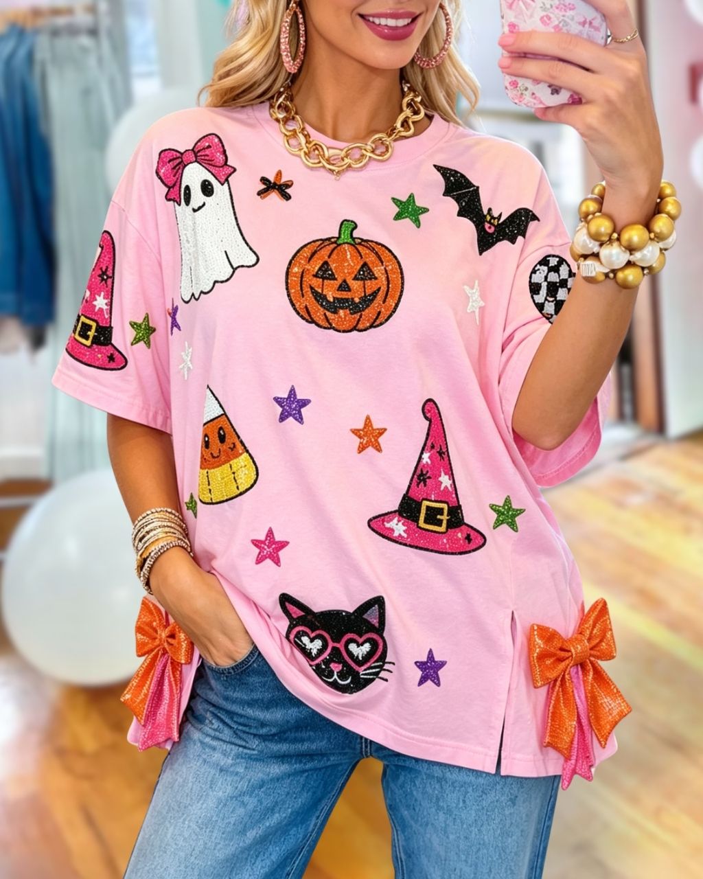 Cute Sequin Bow Witch T-Shirt