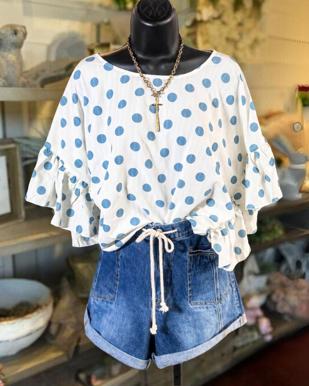 Polka-Dot Ruffled Satin Top