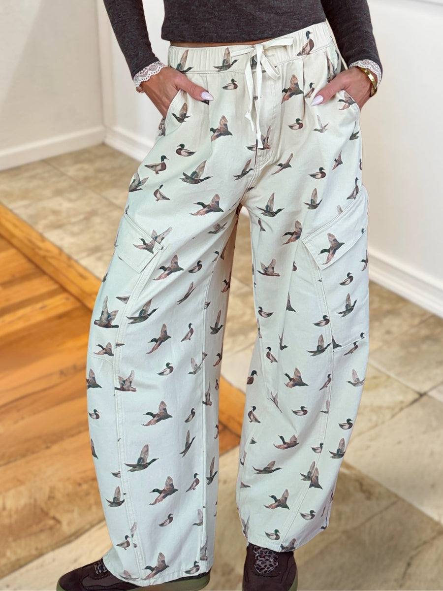 All-over Mallard Duck Print Cargo Pants