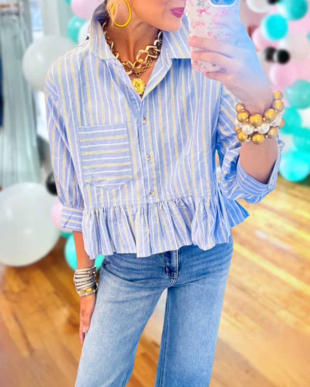 Striped Ruffled Hem Top