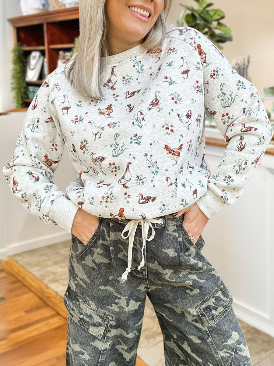 Chicken And Duck Floral Print Pullover
