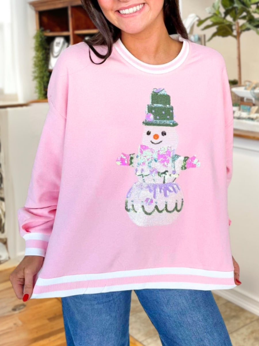 Cute Snowman Sequin Pullover