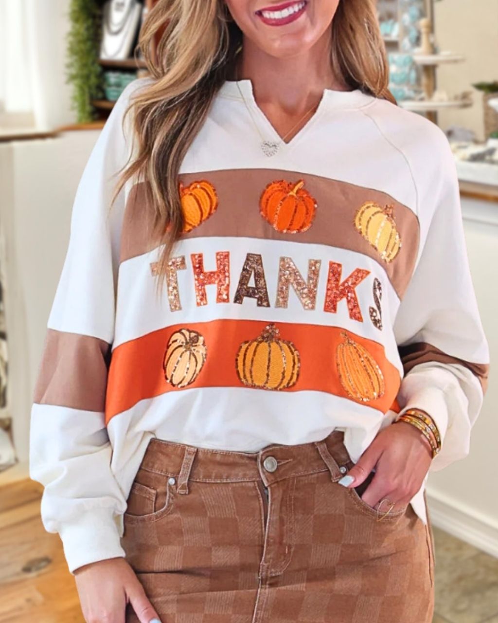 Thanks Pumpkin Sequin Pullover