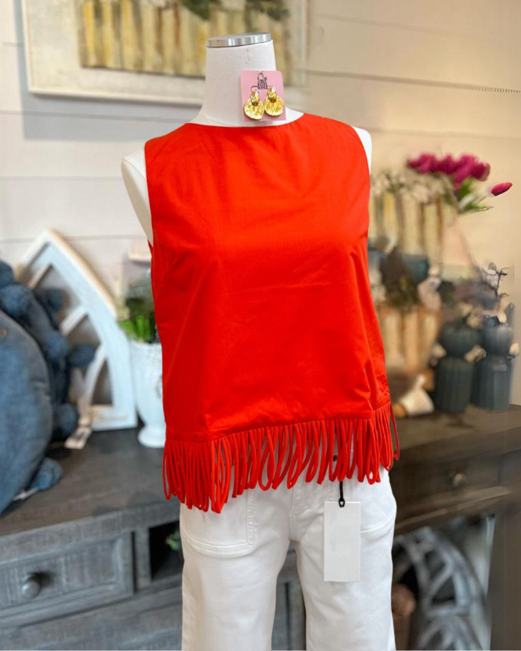 Fringed Hem Sleeveless Top