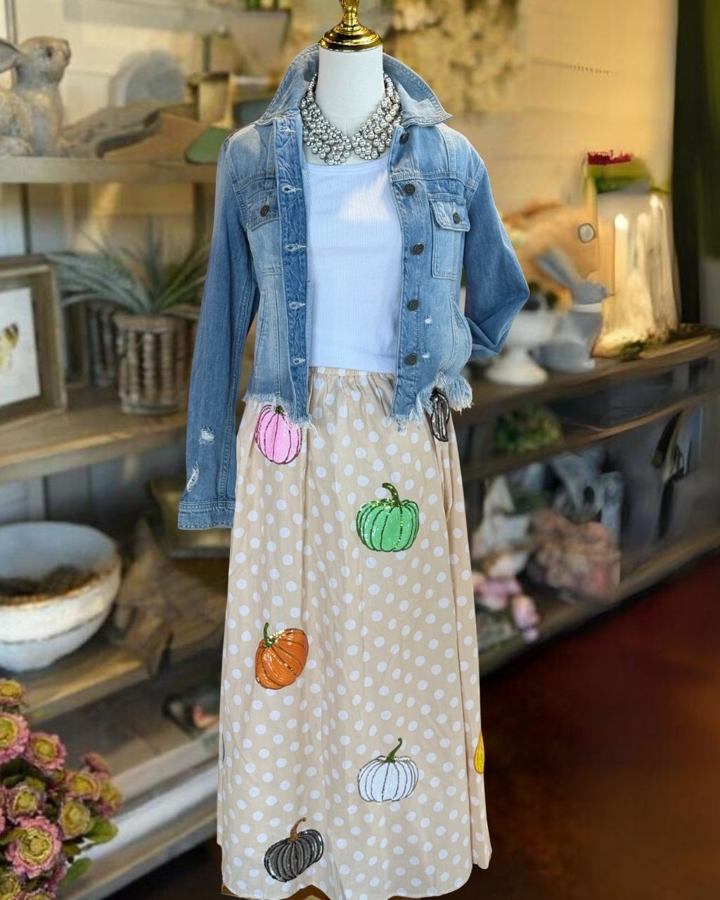 Halloween Pumpkin Sequin Polka Dot Skirt