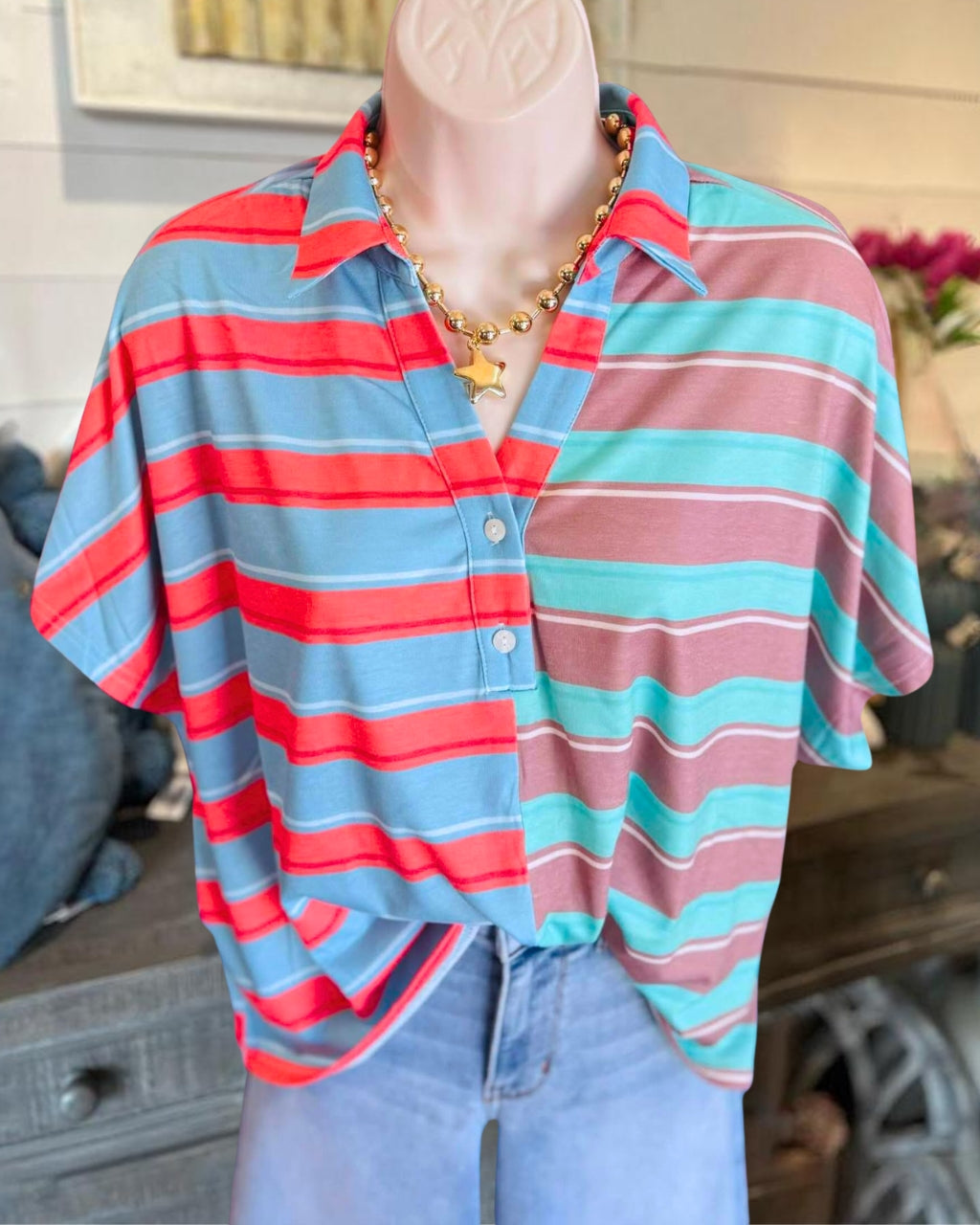 Contrast Striped Panel Top