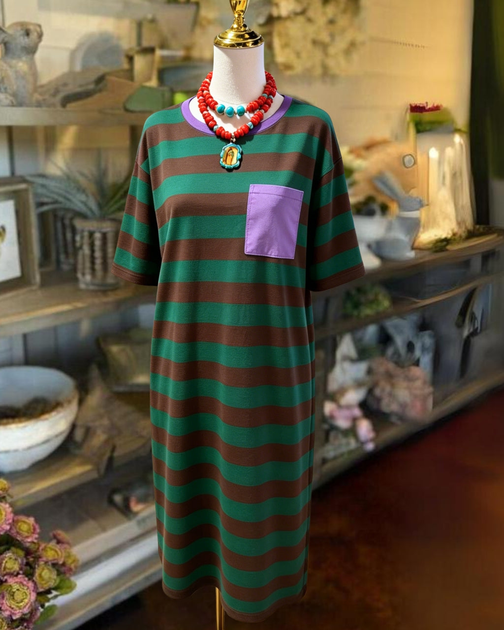 Color-blocked Pocket Striped Dress