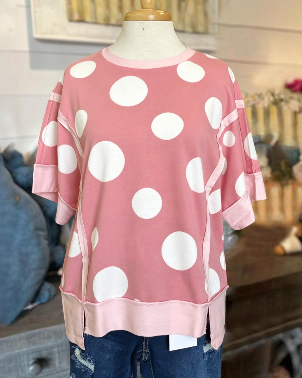 Reverse Stitching Polka-dot Top