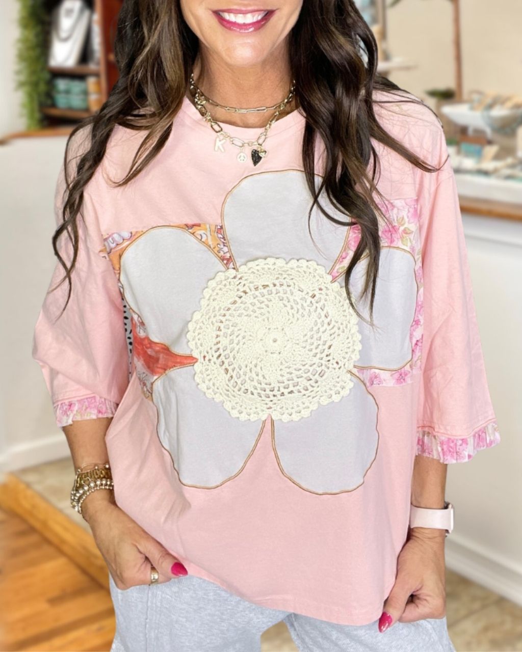 Floral Embroidered Patch T-shirt